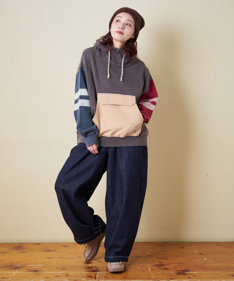 CUBE SUGAR(キューブシュガー) |【秋冬新作】裏毛 パウダー加工 スウェット ライン入り プルオーバーパーカー