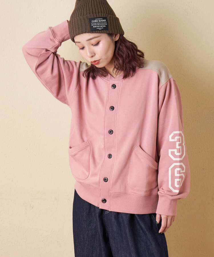 CUBE SUGAR(キューブシュガー) |【冬新作】TC裏毛 スウェット 配色 カーディガン