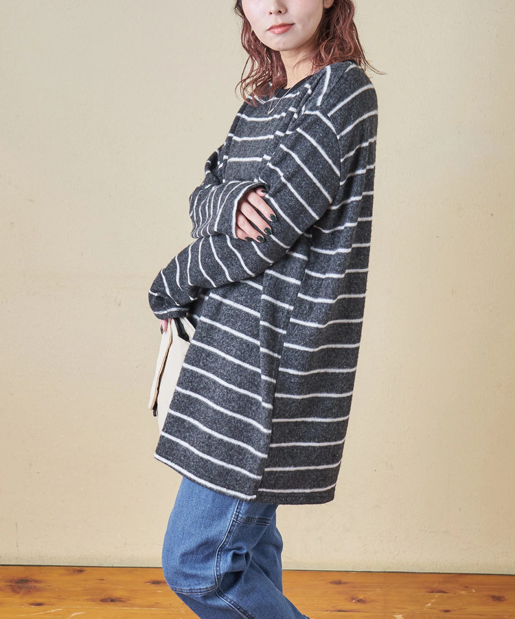 CUBE SUGAR(キューブシュガー) |【秋冬新作】ブラッシング ボーダー ビッグ プルオーバー