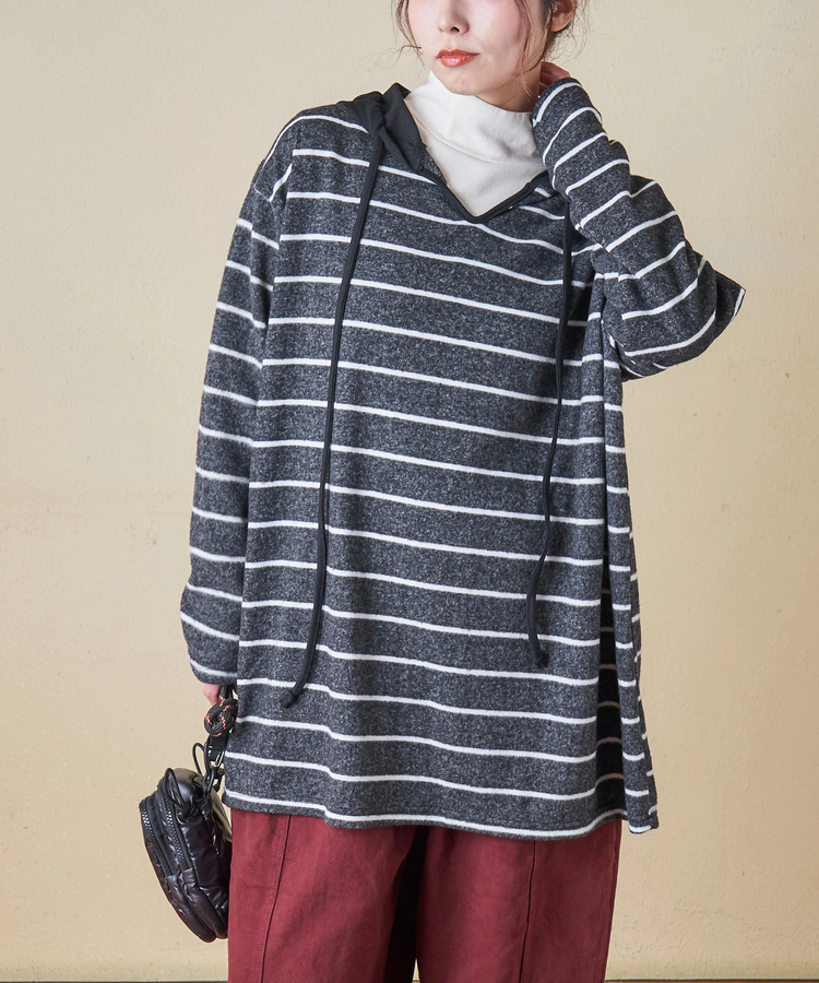 CUBE SUGAR(キューブシュガー) |【秋冬新作】ブラッシング ボーダー ビッグ パーカー