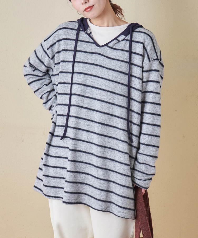 CUBE SUGAR(キューブシュガー) |【秋冬新作】ブラッシング ボーダー ビッグ パーカー