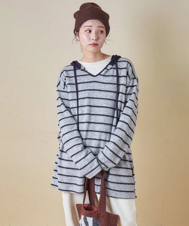 CUBE SUGAR(キューブシュガー) |【秋冬新作】ブラッシング ボーダー ビッグ パーカー