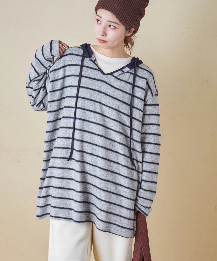 CUBE SUGAR(キューブシュガー) |【秋冬新作】ブラッシング ボーダー ビッグ パーカー