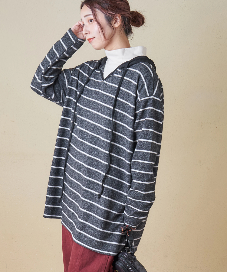 CUBE SUGAR(キューブシュガー) |【秋冬新作】ブラッシング ボーダー ビッグ パーカー