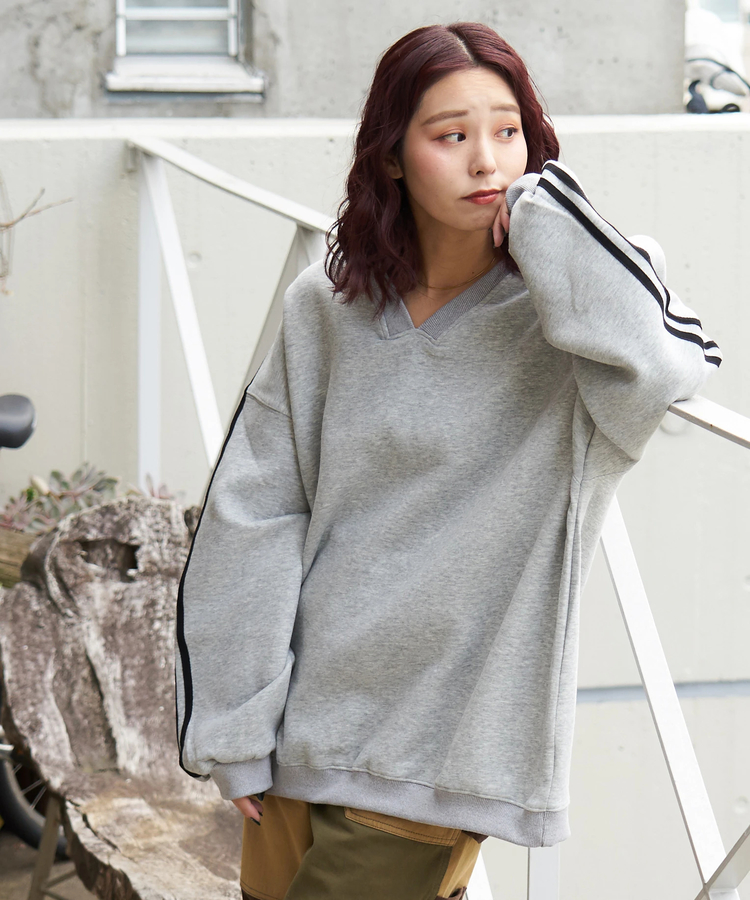 CUBE SUGAR(キューブシュガー) |【秋冬新作】袖ライン Vネック プルオーバー
