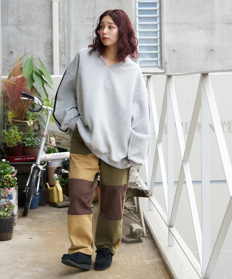 CUBE SUGAR(キューブシュガー) |【秋冬新作】袖ライン Vネック プルオーバー