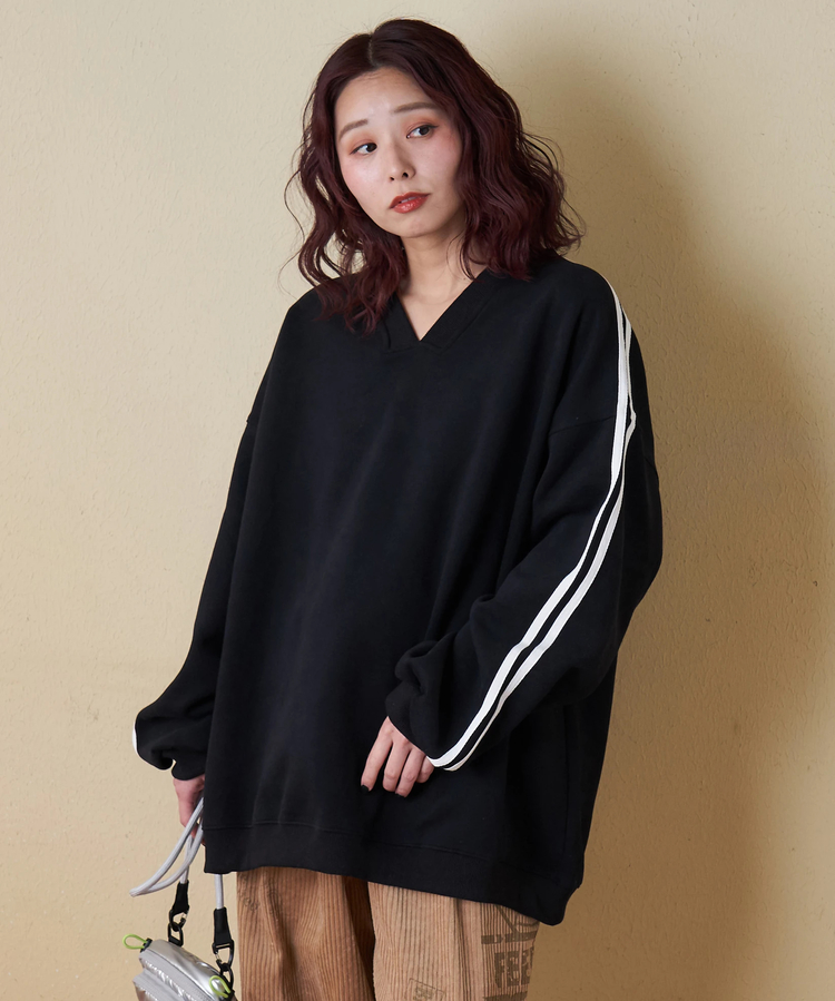 CUBE SUGAR(キューブシュガー) |【秋冬新作】袖ライン Vネック プルオーバー
