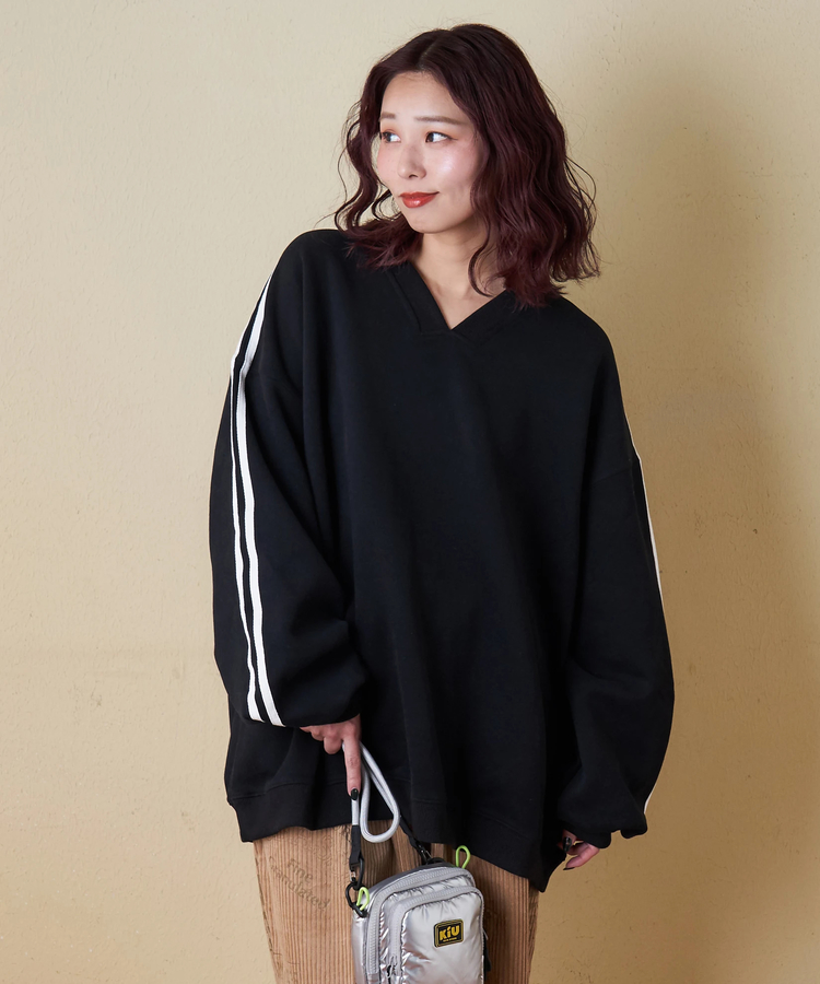 CUBE SUGAR(キューブシュガー) |【秋冬新作】袖ライン Vネック プルオーバー