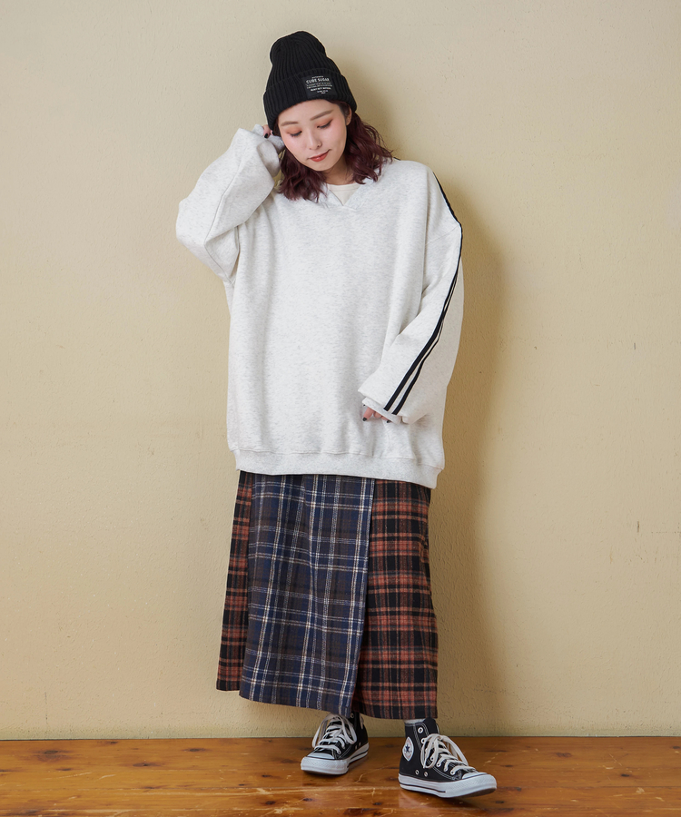 CUBE SUGAR(キューブシュガー) |【秋冬新作】袖ライン Vネック プルオーバー