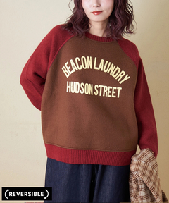 アンチピリング ニット × 裏起毛 スウェット リバーシブル ラグラン プルオーバー