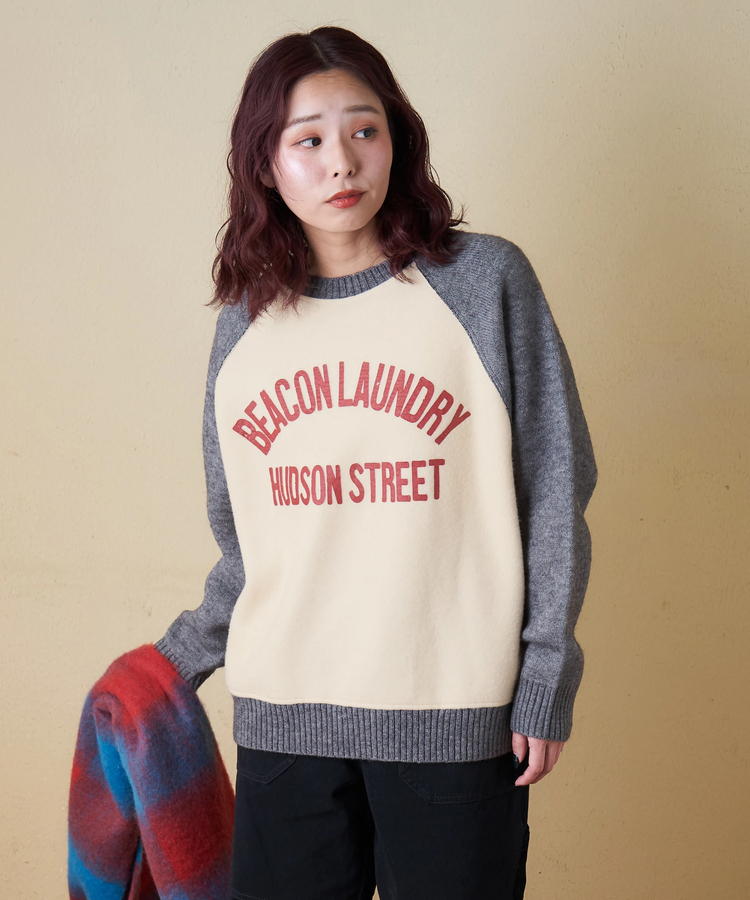 CUBE SUGAR(キューブシュガー) |【秋冬新作】アンチピリング ニット × 裏起毛 スウェット リバーシブル ラグラン プルオーバー