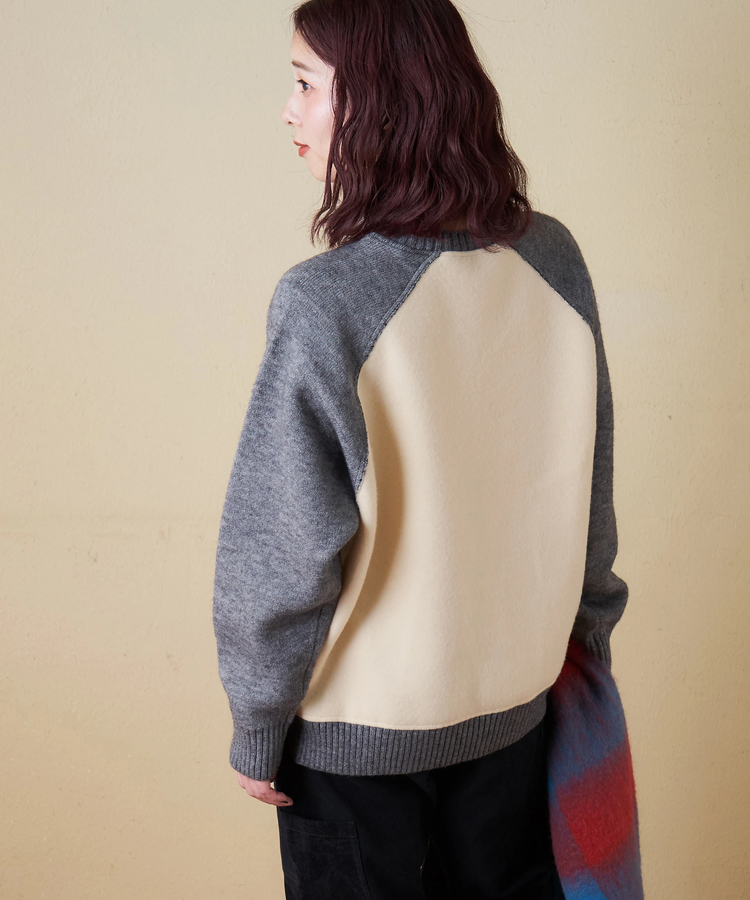 CUBE SUGAR(キューブシュガー) |【秋冬新作】アンチピリング ニット × 裏起毛 スウェット リバーシブル ラグラン プルオーバー