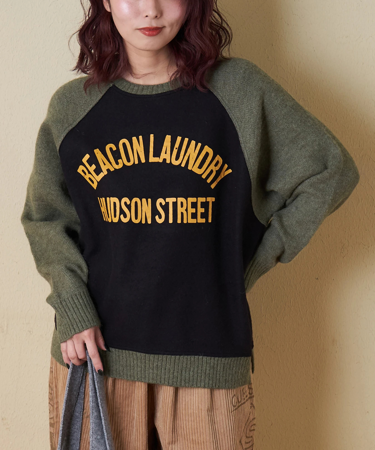 CUBE SUGAR(キューブシュガー) |【秋冬新作】アンチピリング ニット × 裏起毛 スウェット リバーシブル ラグラン プルオーバー