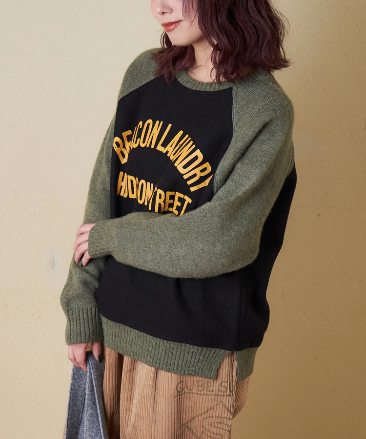 CUBE SUGAR(キューブシュガー) |【秋冬新作】アンチピリング ニット × 裏起毛 スウェット リバーシブル ラグラン プルオーバー