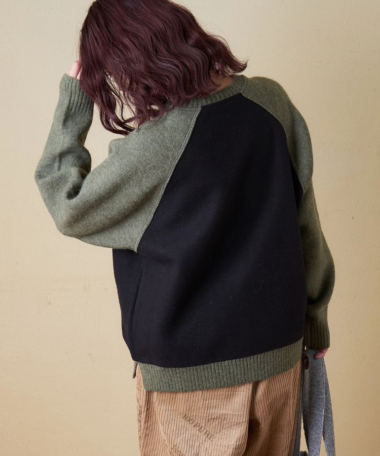 CUBE SUGAR(キューブシュガー) |【秋冬新作】アンチピリング ニット × 裏起毛 スウェット リバーシブル ラグラン プルオーバー