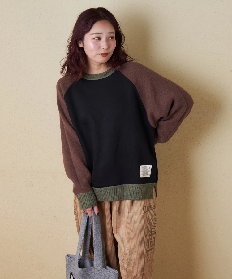 CUBE SUGAR(キューブシュガー) |【秋冬新作】アンチピリング ニット × 裏起毛 スウェット リバーシブル ラグラン プルオーバー