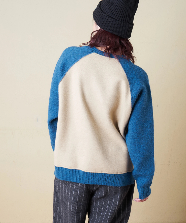 CUBE SUGAR(キューブシュガー) |【秋冬新作】アンチピリング ニット × 裏起毛 スウェット リバーシブル ラグラン プルオーバー