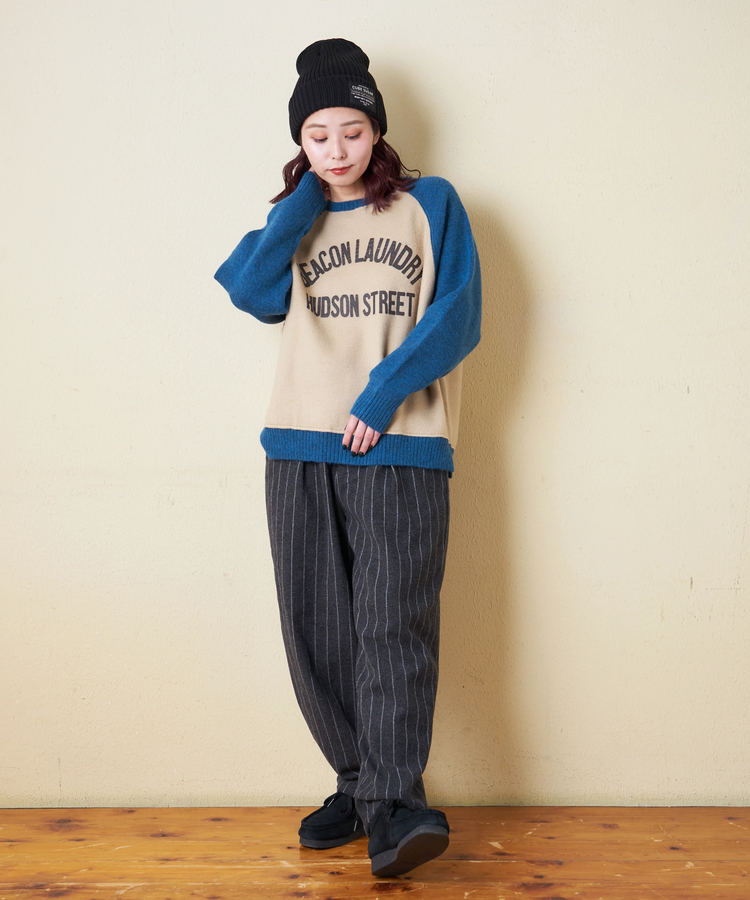 CUBE SUGAR(キューブシュガー) |【秋冬新作】アンチピリング ニット × 裏起毛 スウェット リバーシブル ラグラン プルオーバー