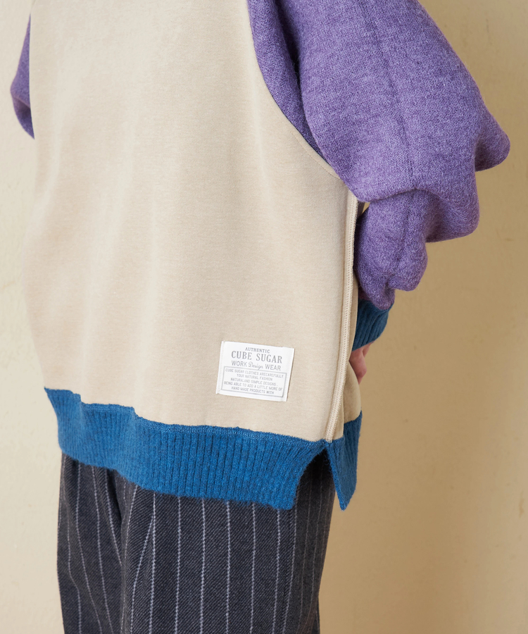 CUBE SUGAR(キューブシュガー) |【秋冬新作】アンチピリング ニット × 裏起毛 スウェット リバーシブル ラグラン プルオーバー
