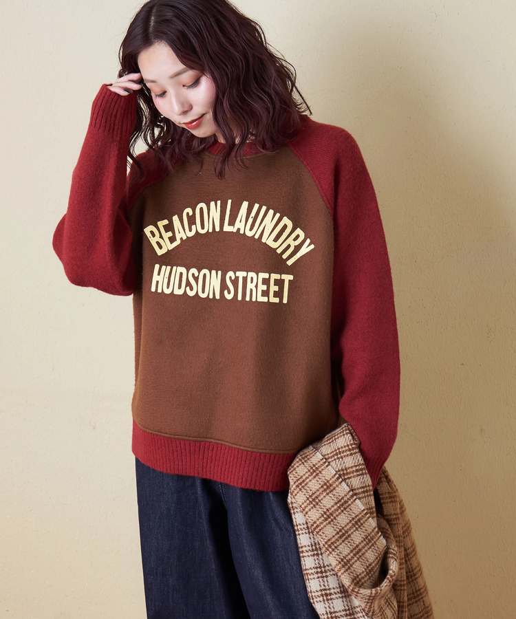 CUBE SUGAR(キューブシュガー) |【秋冬新作】アンチピリング ニット × 裏起毛 スウェット リバーシブル ラグラン プルオーバー