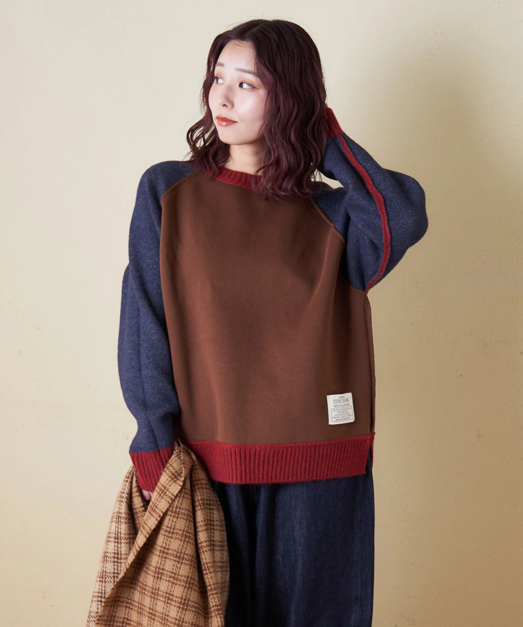 CUBE SUGAR(キューブシュガー) |【秋冬新作】アンチピリング ニット × 裏起毛 スウェット リバーシブル ラグラン プルオーバー