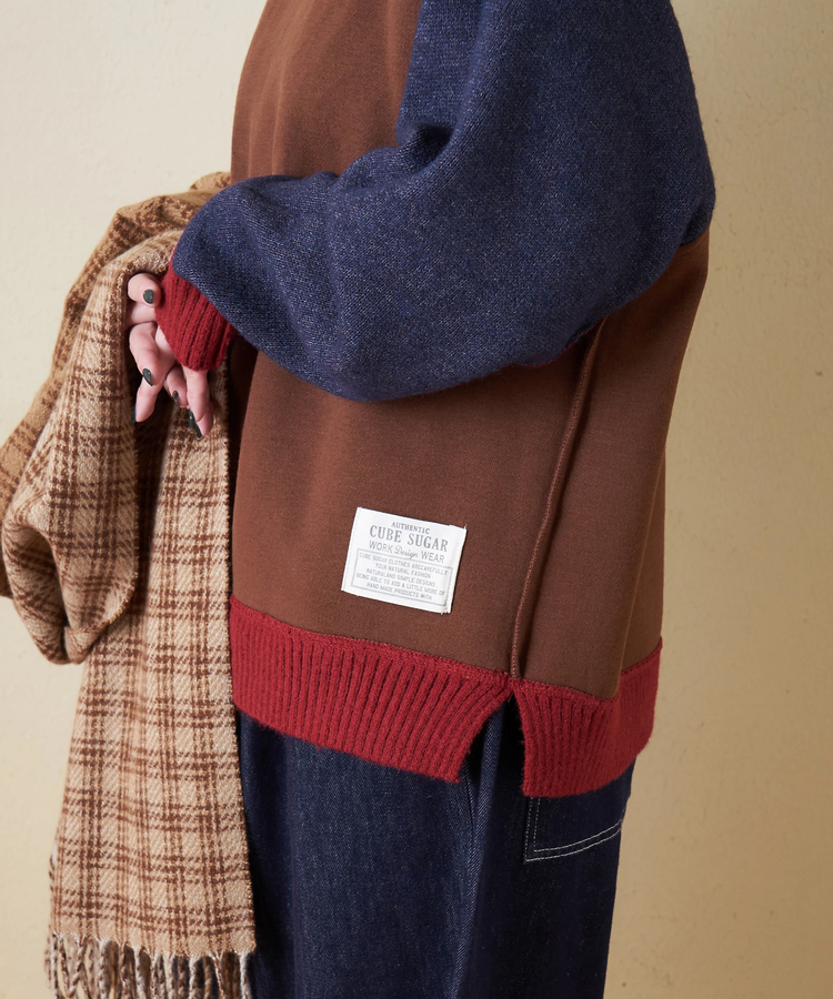 CUBE SUGAR(キューブシュガー) |【秋冬新作】アンチピリング ニット × 裏起毛 スウェット リバーシブル ラグラン プルオーバー