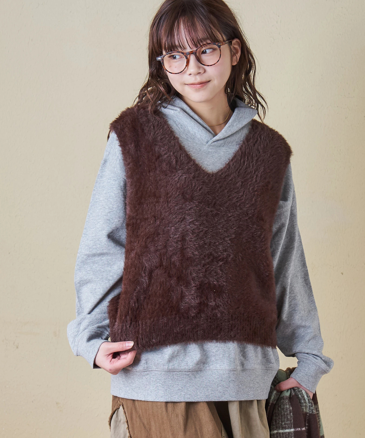 CUBE SUGAR(キューブシュガー) |【秋冬新作】シャギー ニット Vネック ベスト