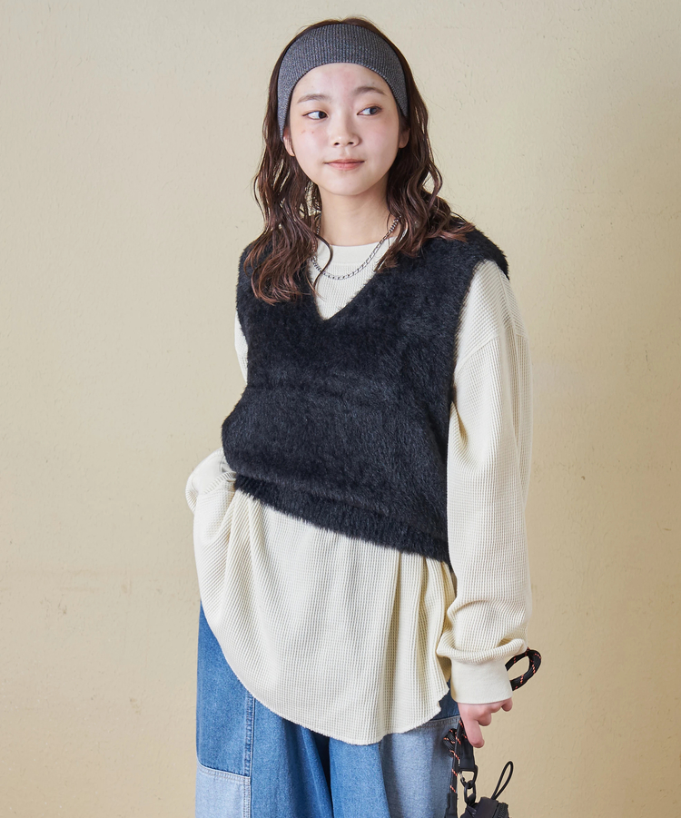 CUBE SUGAR(キューブシュガー) |【秋冬新作】シャギー ニット Vネック ベスト