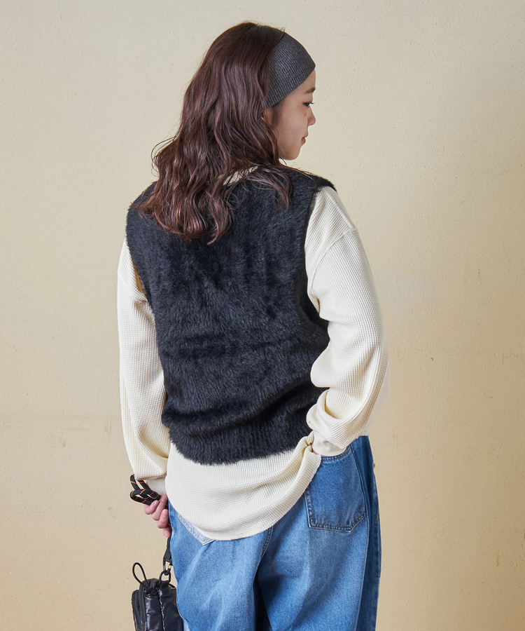 CUBE SUGAR(キューブシュガー) |【秋冬新作】シャギー ニット Vネック ベスト