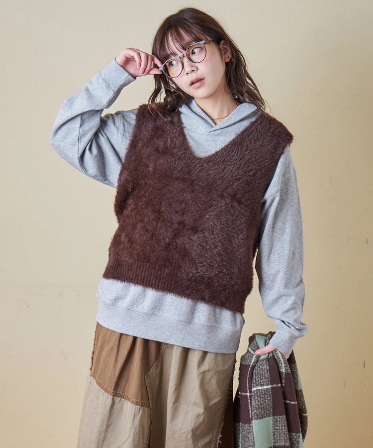 CUBE SUGAR(キューブシュガー) |【秋冬新作】シャギー ニット Vネック ベスト