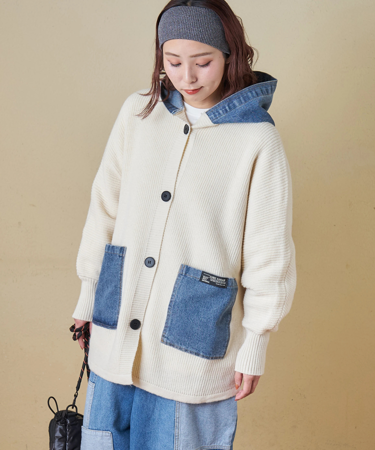 CUBE SUGAR(キューブシュガー) |【秋冬新作】デニム × ニット フード ジャケット