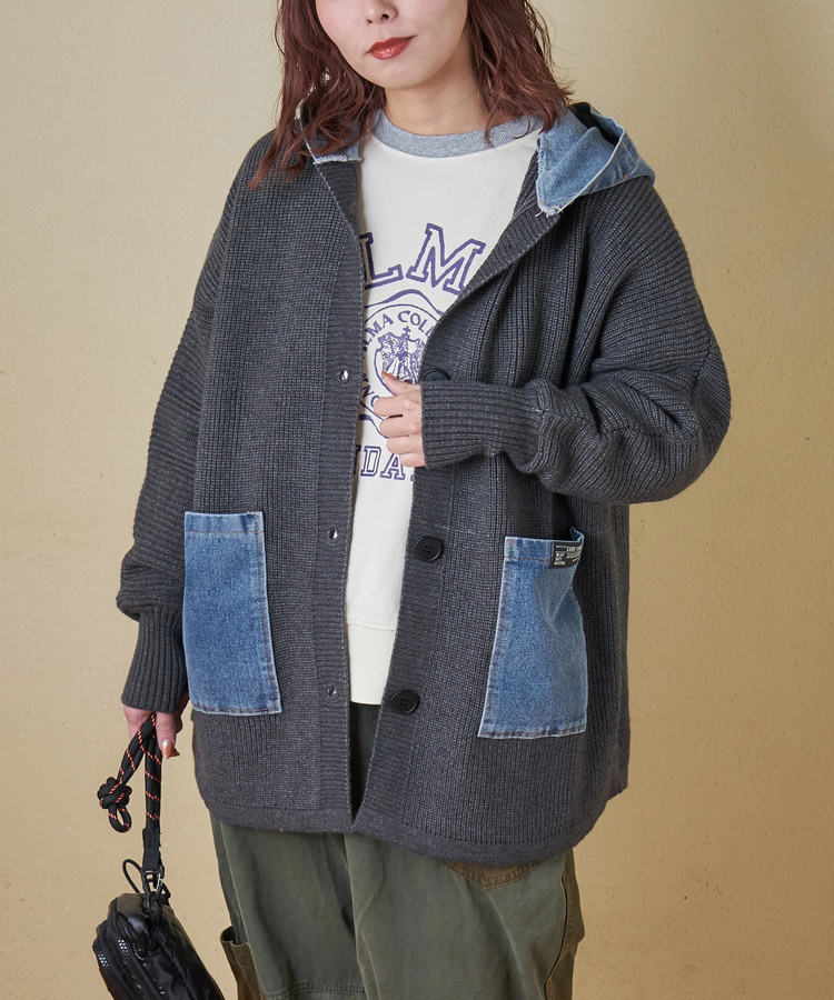 CUBE SUGAR(キューブシュガー) |【秋冬新作】デニム × ニット フード ジャケット