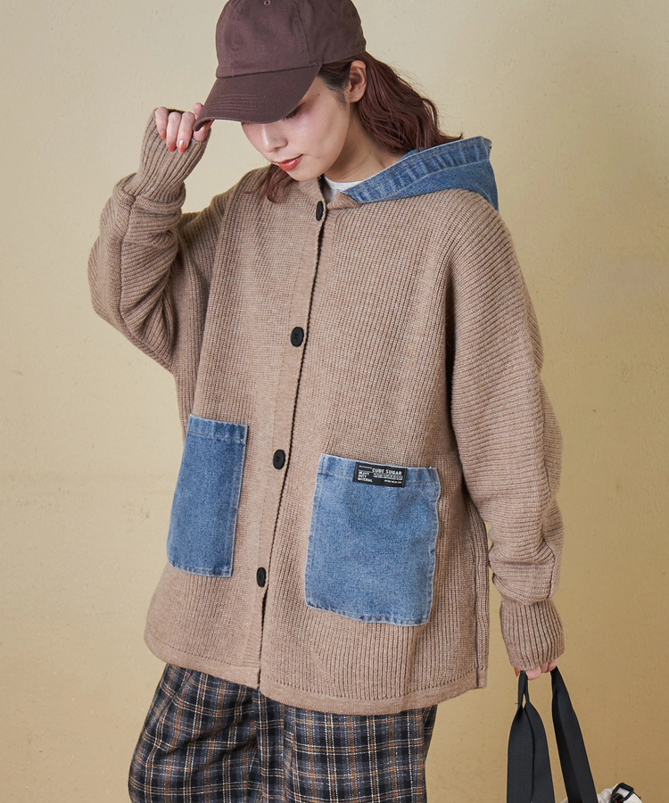 CUBE SUGAR(キューブシュガー) |【秋冬新作】デニム × ニット フード ジャケット