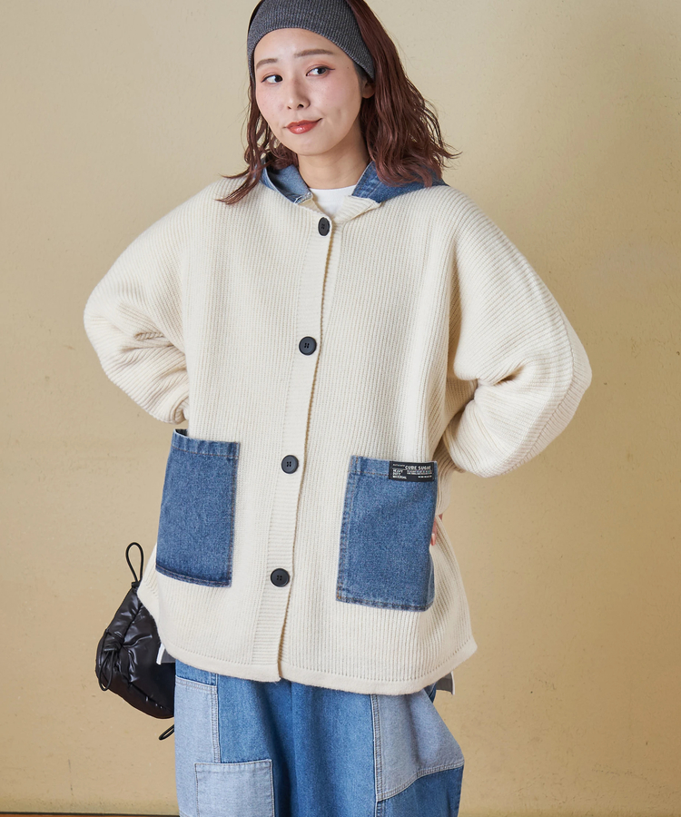 CUBE SUGAR(キューブシュガー) |【秋冬新作】デニム × ニット フード ジャケット