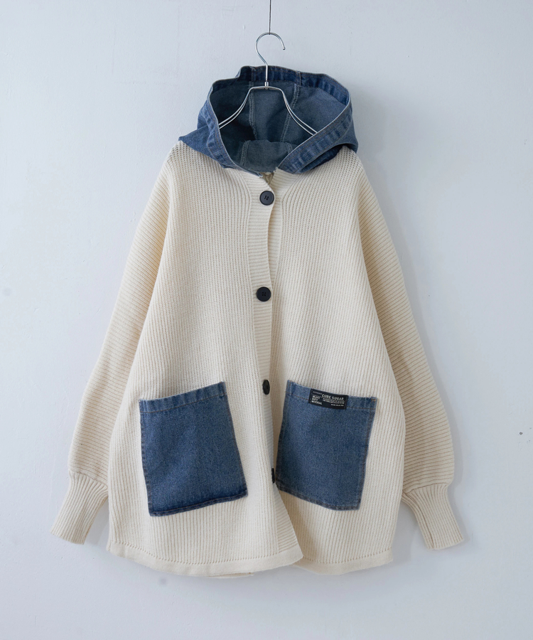 CUBE SUGAR(キューブシュガー) |【秋冬新作】デニム × ニット フード ジャケット