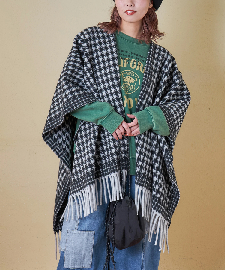 CUBE SUGAR(キューブシュガー) |【秋冬新作】千鳥格子 フリンジ ショール
