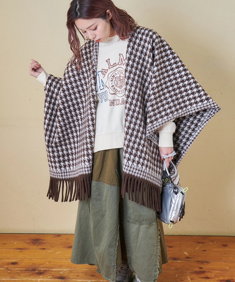CUBE SUGAR(キューブシュガー) |【秋冬新作】千鳥格子 フリンジ ショール