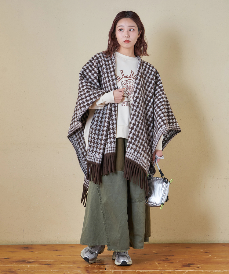 CUBE SUGAR(キューブシュガー) |【秋冬新作】千鳥格子 フリンジ ショール