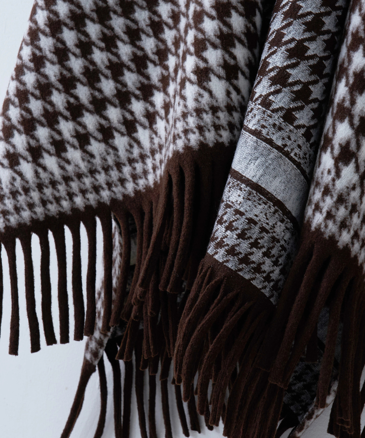 CUBE SUGAR(キューブシュガー) |【秋冬新作】千鳥格子 フリンジ ショール