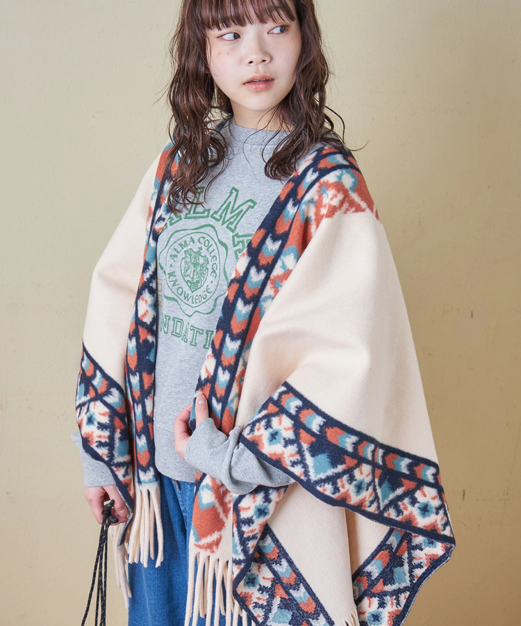 CUBE SUGAR(キューブシュガー) |【秋冬新作】オルテガ柄 フリンジ ショール