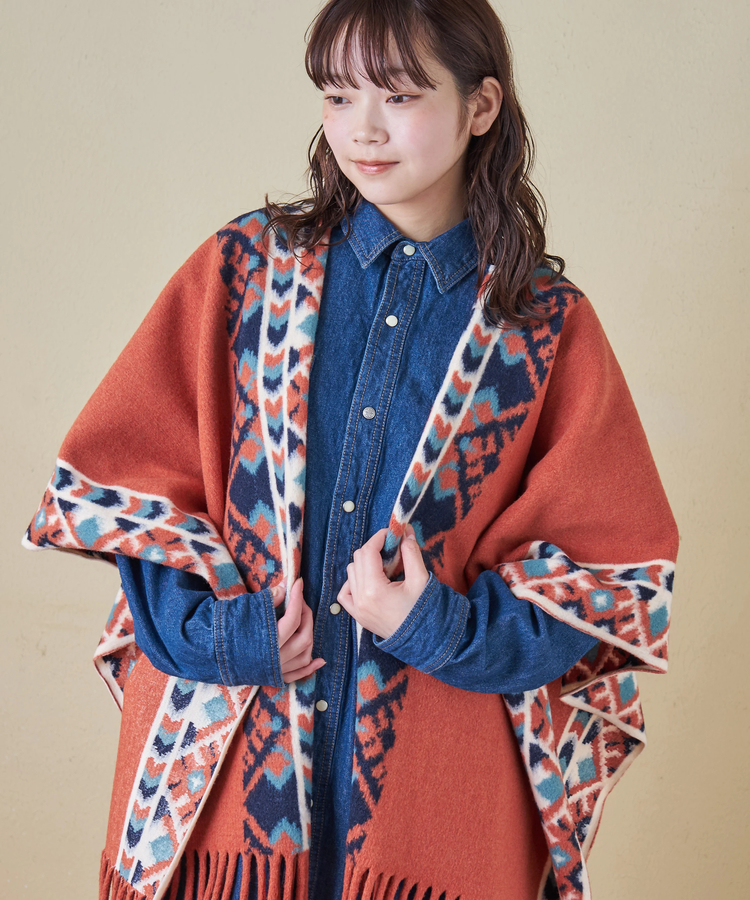 CUBE SUGAR(キューブシュガー) |【秋冬新作】オルテガ柄 フリンジ ショール