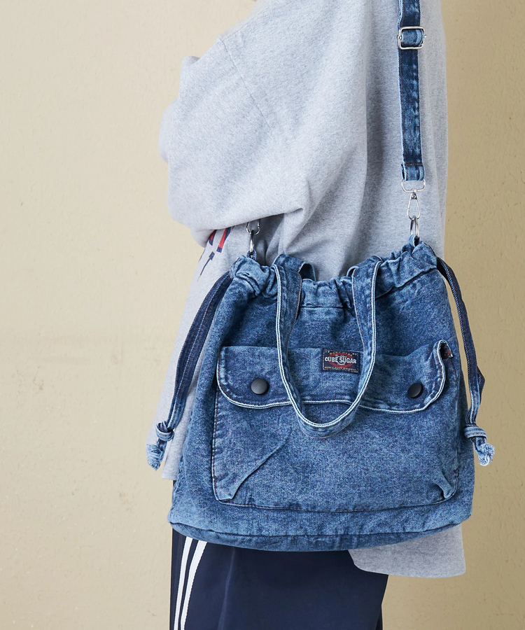 CUBE SUGAR(キューブシュガー) |【春新作】ケミカル加工 デニム 2way トートバッグ