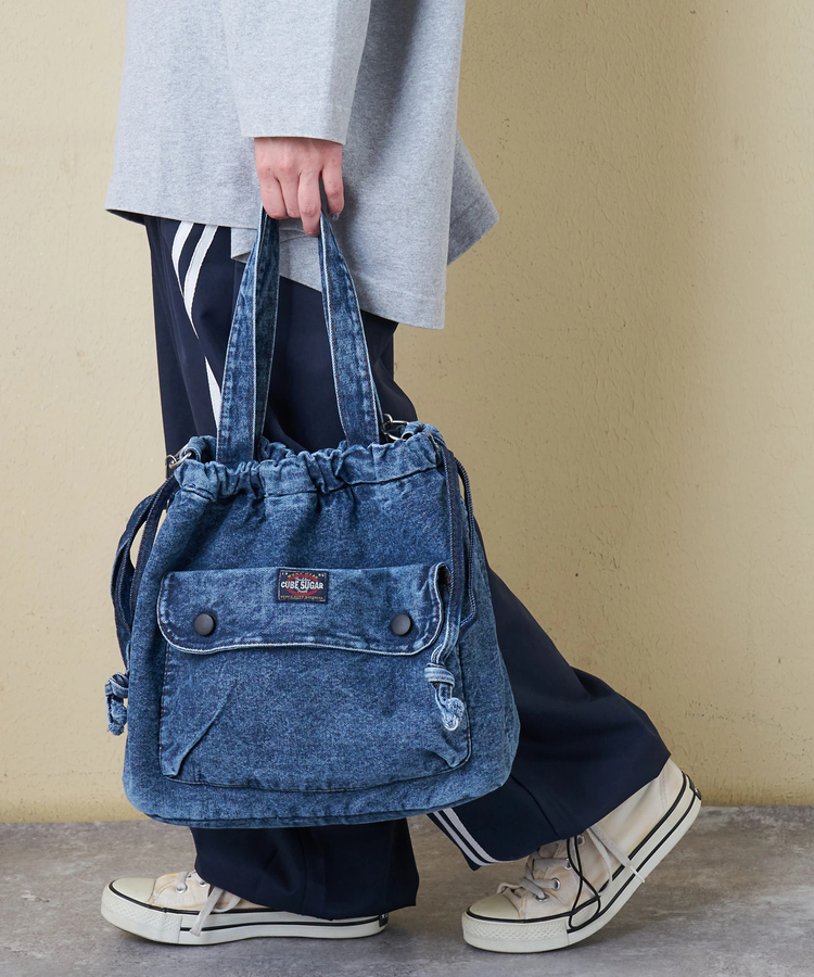 CUBE SUGAR(キューブシュガー) |【春新作】ケミカル加工 デニム 2way トートバッグ