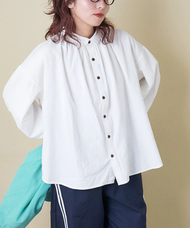 CUBE SUGAR(キューブシュガー) |【春新作8%分ポイントバック】ソフトツイル 無地 ギャザーシャツ