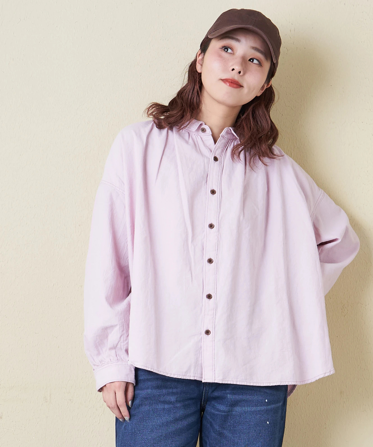 CUBE SUGAR(キューブシュガー) |【春新作8%分ポイントバック】ソフトツイル 無地 ギャザーシャツ