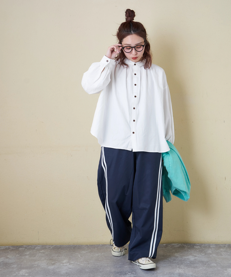 CUBE SUGAR(キューブシュガー) |【春新作8%分ポイントバック】ソフトツイル 無地 ギャザーシャツ