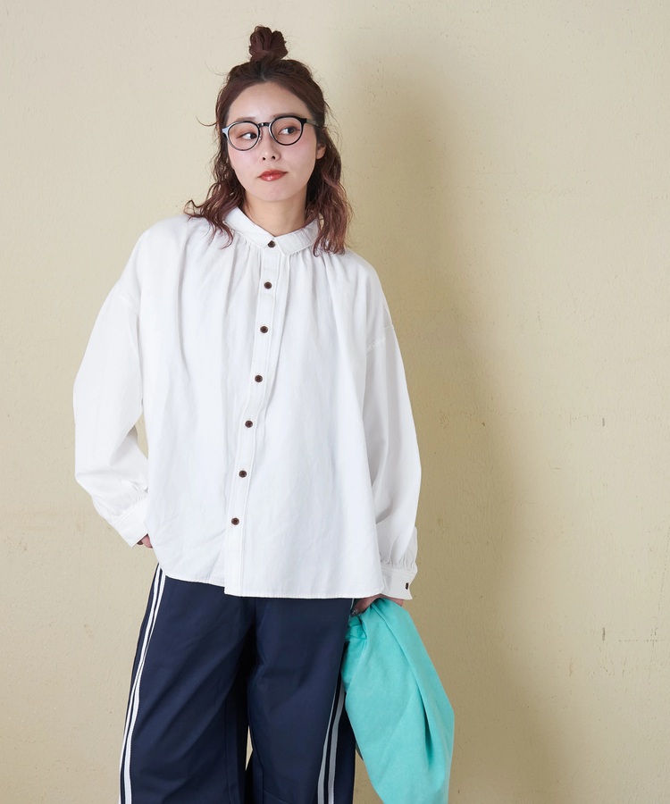 CUBE SUGAR(キューブシュガー) |【春新作8%分ポイントバック】ソフトツイル 無地 ギャザーシャツ