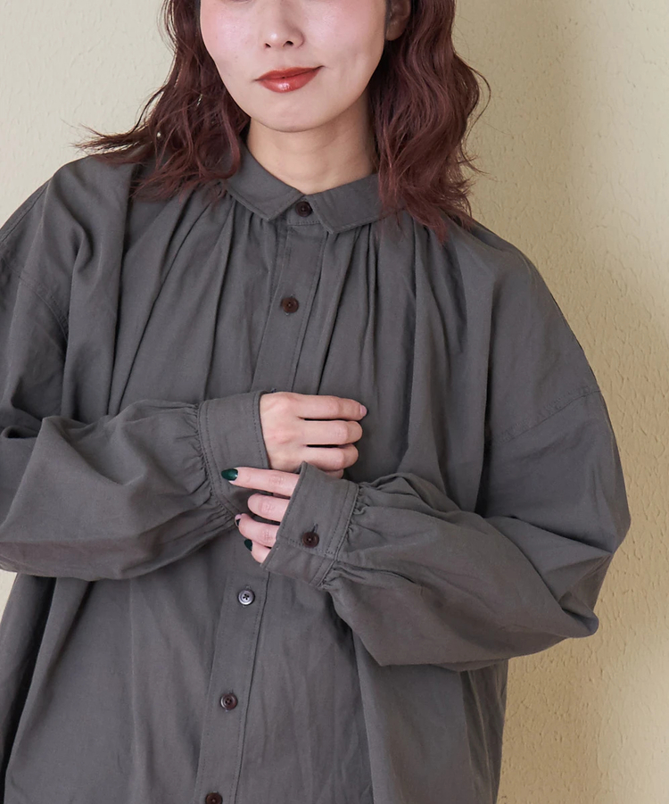 CUBE SUGAR(キューブシュガー) |【春新作8%分ポイントバック】ソフトツイル 無地 ギャザーシャツ