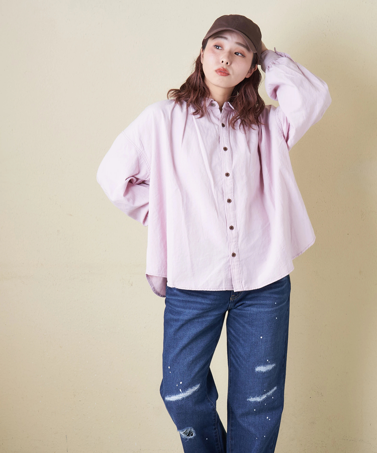 CUBE SUGAR(キューブシュガー) |【春新作8%分ポイントバック】ソフトツイル 無地 ギャザーシャツ