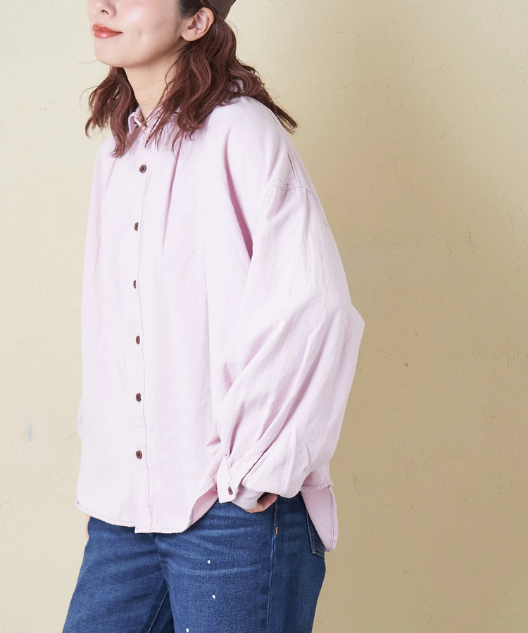 CUBE SUGAR(キューブシュガー) |【春新作8%分ポイントバック】ソフトツイル 無地 ギャザーシャツ